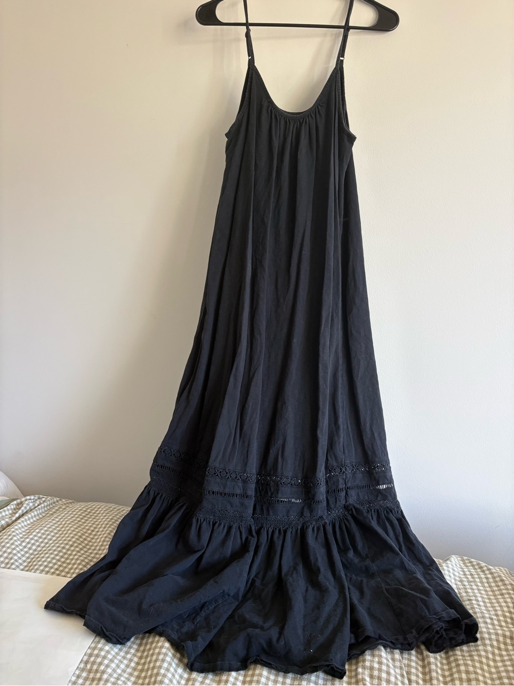 Anthropologie Black Maxi Slip Dress with Eyelet Hem